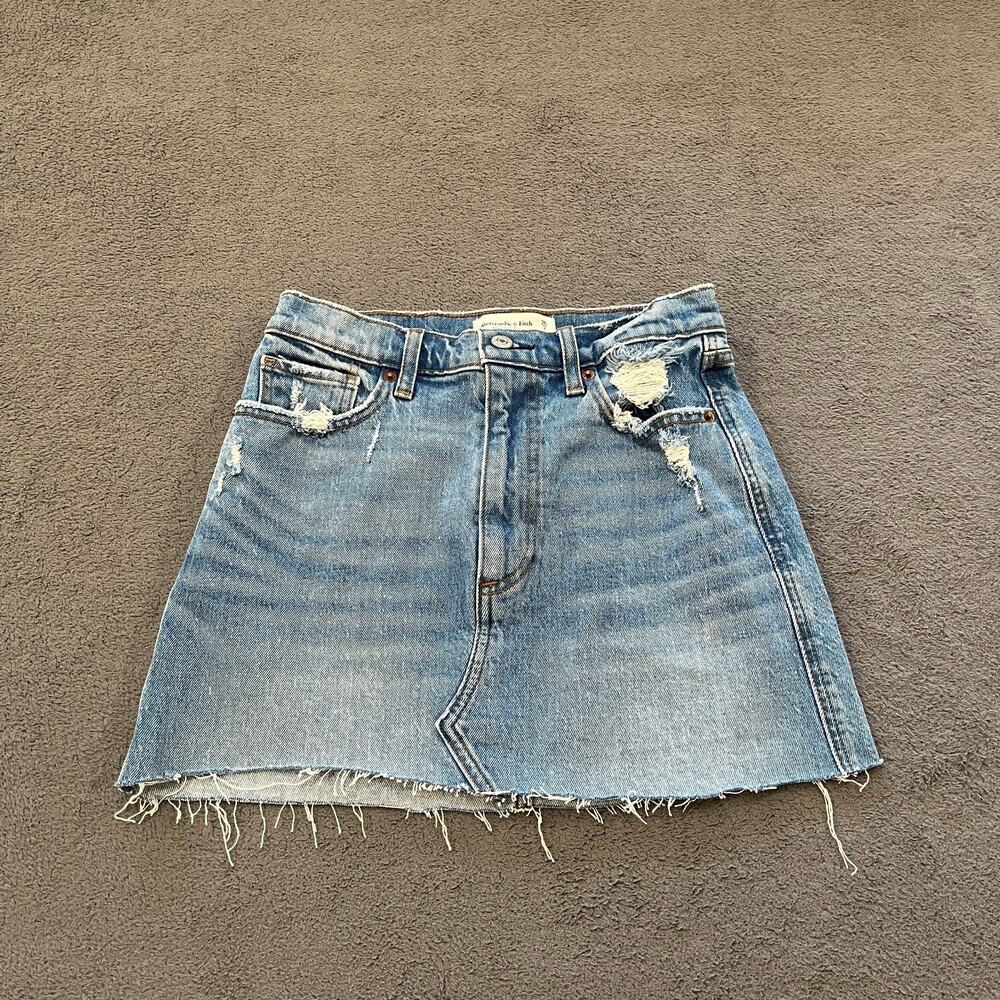 Abercrombie Fitch Blue Light Wash Denim Skirt Ultra High Rise Women's Size 26x2